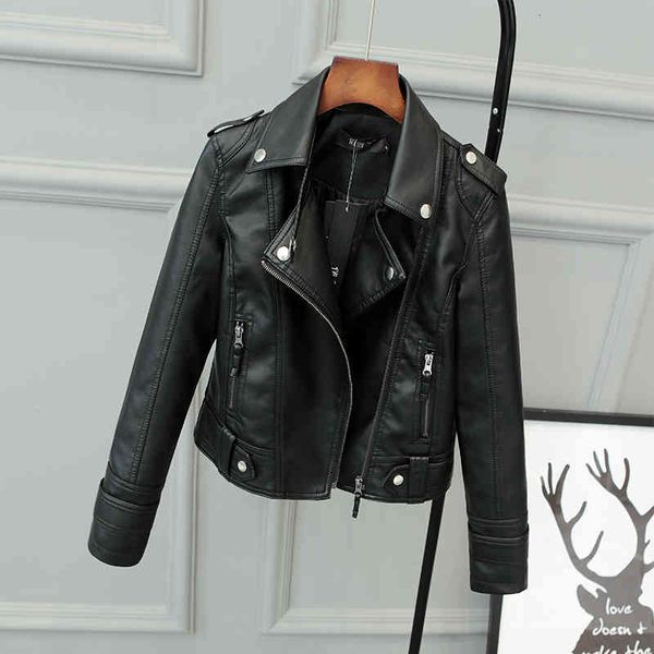 women's leather & faux spring autumn women short pu jacket slim fashion punk outwear motorcycle casual coat unnz, Black