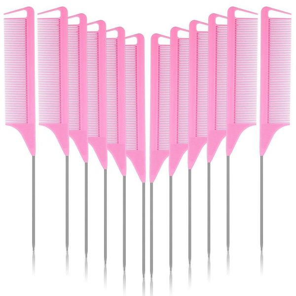 12 pieces parting comb with stainless steel pintail for hair styling hairdressing (pink), Silver
12 pieces parting comb with stainless steel pintail for hair styling hairdressing (pink), Silver