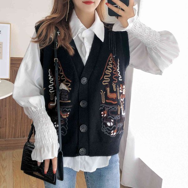 thin v-neck embroidered sweater vt women's fall pullover loose coat looks thin, Black;white
thin v-neck embroidered sweater vt women's fall pullover loose coat looks thin, Black;white