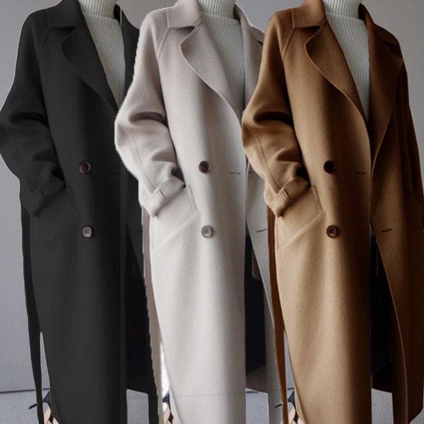 women's wool & blends korean style temperament loose winter warm wome overcoat woolen coat fashion notched collar mid-length ol, Black
women's wool & blends korean style temperament loose winter warm wome overcoat woolen coat fashion notched collar mid-length ol, Black