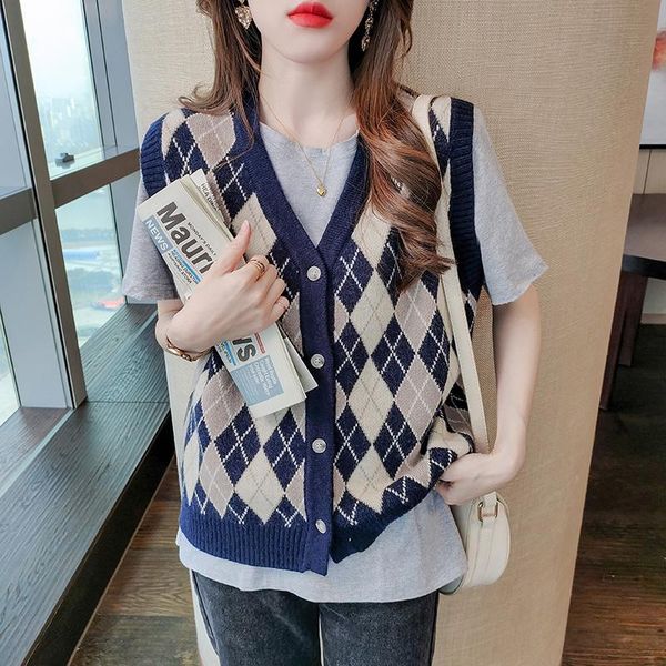 sleeveless contrast color knitted cardigan 2021 spring new fashion all-match vest vest sweater diamond jacket women, White
sleeveless contrast color knitted cardigan 2021 spring new fashion all-match vest vest sweater diamond jacket women, White