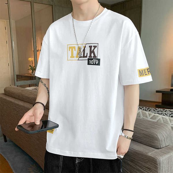 men's short sleeve cotton 2021 summer t-shirt loose trend student round neck simple and versatile size, White;black
men's short sleeve cotton 2021 summer t-shirt loose trend student round neck simple and versatile size, White;black