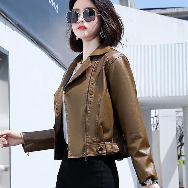 women's jackets slim soft vintage faux leather jacket women punk motorcycle biker coat short pu female autumn streetwear outwear, Black;brown
women's jackets slim soft vintage faux leather jacket women punk motorcycle biker coat short pu female autumn streetwear outwear, Black;brown