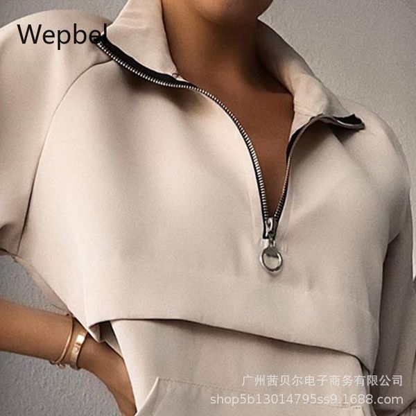 women's two piece pants wepbel 2 sets outfits casual women overalls half long-sleeve zipper collar suit, White
women's two piece pants wepbel 2 sets outfits casual women overalls half long-sleeve zipper collar suit, White