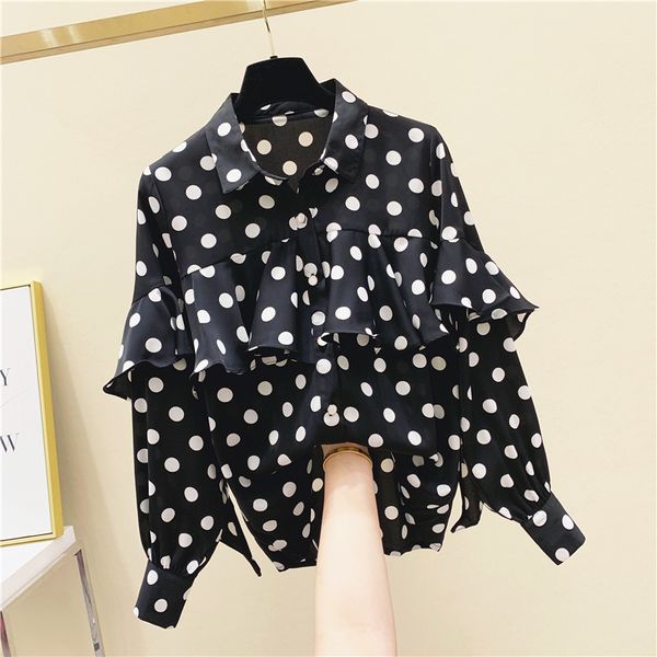 polka dot frilly chiffon blouse long female autumn shirt new korean style loose ladies all-match basic a89g, Black
polka dot frilly chiffon blouse long female autumn shirt new korean style loose ladies all-match basic a89g, Black