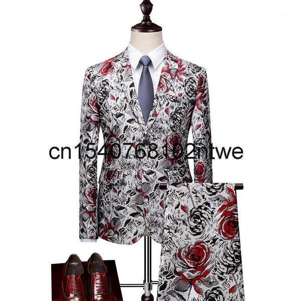 men's floral casual suit fashion city street personality two piece suits & blazers, White;black
men's floral casual suit fashion city street personality two piece suits & blazers, White;black
