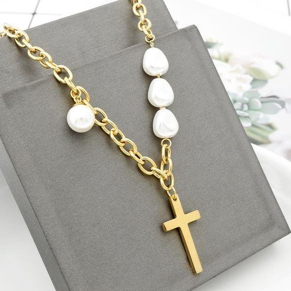 pendant necklaces european style irregular pearl necklace short chain cross 316l stainless steel jewelry wholesale, Silver
pendant necklaces european style irregular pearl necklace short chain cross 316l stainless steel jewelry wholesale, Silver