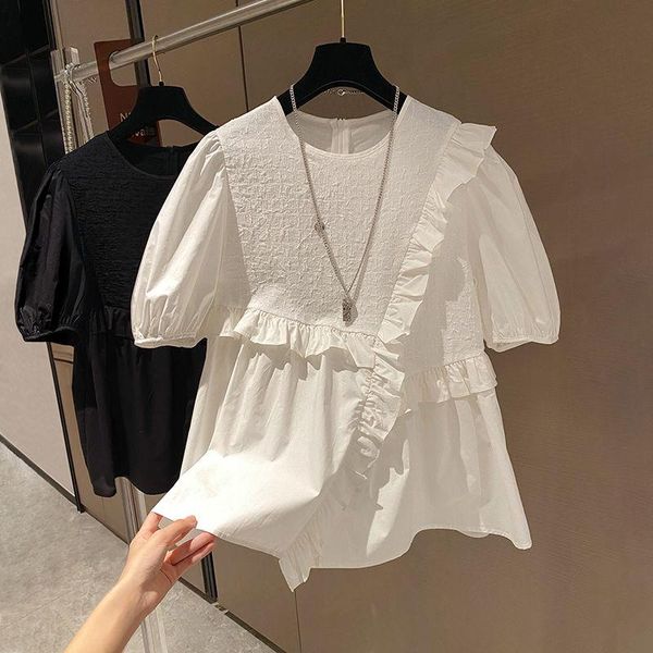 women's blouses & shirts 2021 women doll shirt korean ruffle patchwork sweet blouse causal puff short sleeve o-neck blusas feminimos, White
women's blouses & shirts 2021 women doll shirt korean ruffle patchwork sweet blouse causal puff short sleeve o-neck blusas feminimos, White