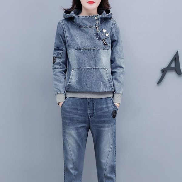 women's two piece pants plus size 2021 spring and autumn denim two-piece suit female fashion splicing pullover hooded harlan nine-point, White
women's two piece pants plus size 2021 spring and autumn denim two-piece suit female fashion splicing pullover hooded harlan nine-point, White