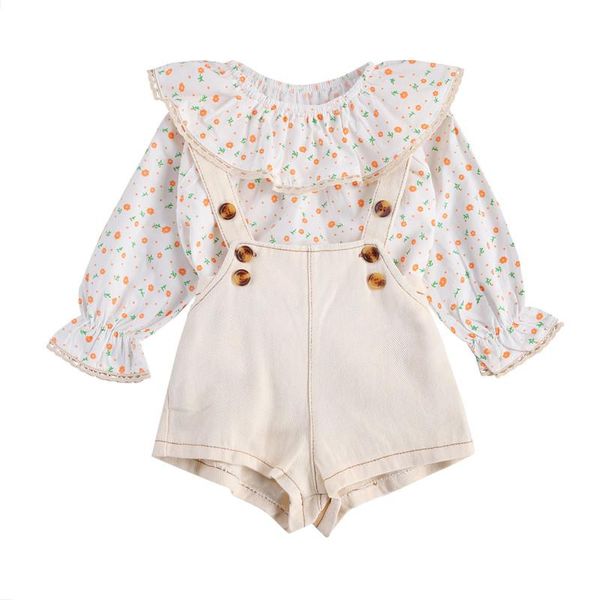 clothing sets children baby girls 2pcs outfit set girl's ruffled crew neck flower leaf shirt printing solid button overalls sweet cloth, White
clothing sets children baby girls 2pcs outfit set girl's ruffled crew neck flower leaf shirt printing solid button overalls sweet cloth, White