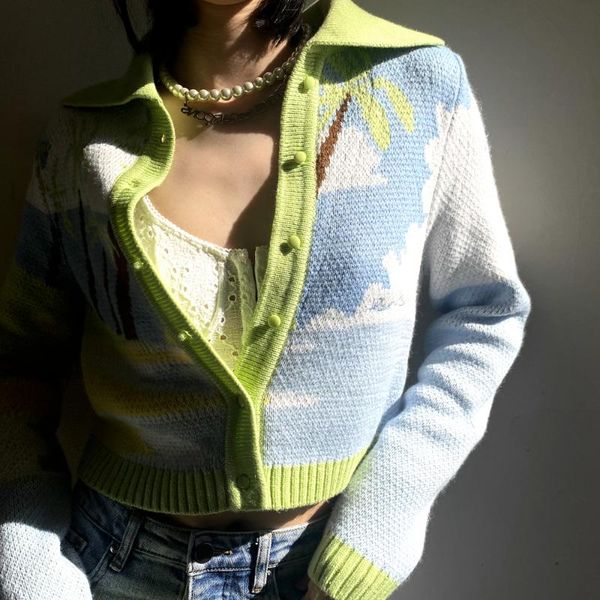 women's knits & tees summer style 21 house of sunny wave coconut tree knitted cardigan short, White 
women's knits & tees summer style 21 house of sunny wave coconut tree knitted cardigan short, White