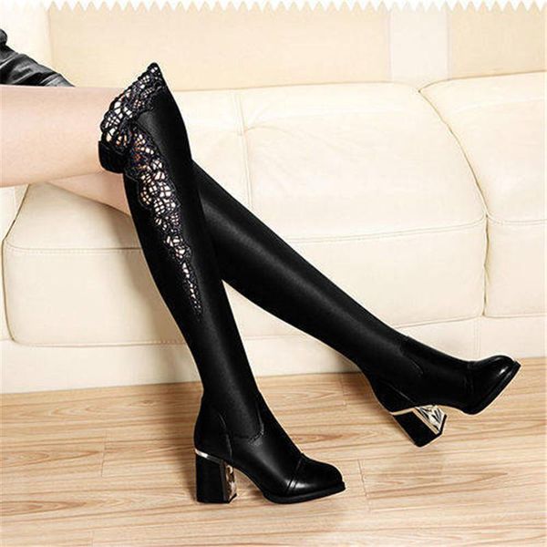 boots stretch leather women black knee high lace block heel shoes woman winter thick mid botte femme
boots stretch leather women black knee high lace block heel shoes woman winter thick mid botte femme