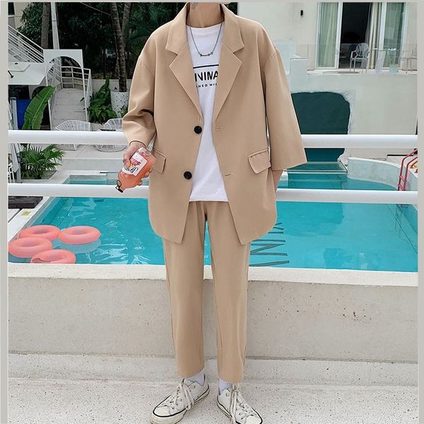 men's suits & blazers three quarter suit, sleeve jacket, pants to ankle, black, khaki, loose, casual, summer 2021, White;black
men's suits & blazers three quarter suit, sleeve jacket, pants to ankle, black, khaki, loose, casual, summer 2021, White;black