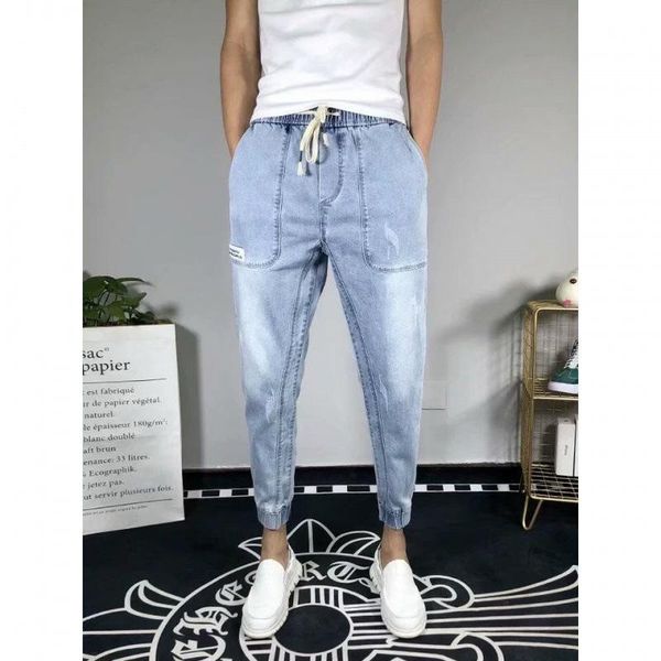 men's jeans autumn and winter korean drawstring elastic light-colored ankle length casual students slim feet trend pants men, Blue
men's jeans autumn and winter korean drawstring elastic light-colored ankle length casual students slim feet trend pants men, Blue
