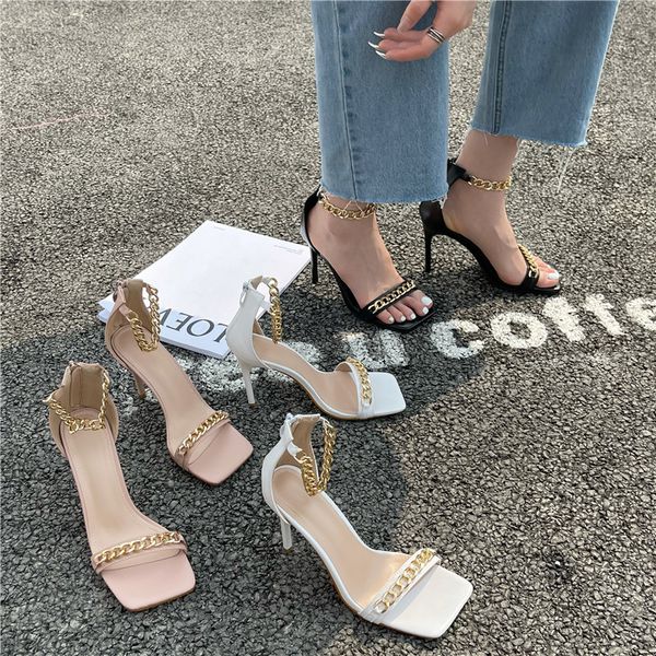luxury shoes 2021 spring and summer fashion metal chain thin high heel square head sandals size 35-42, Black
luxury shoes 2021 spring and summer fashion metal chain thin high heel square head sandals size 35-42, Black