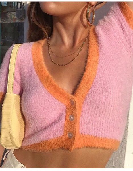 2019 women knitting single-breasted button cardigan shaggy sweater vintage exposed navel short knitwear short sleeve jumper, White;black
2019 women knitting single-breasted button cardigan shaggy sweater vintage exposed navel short knitwear short sleeve jumper, White;black