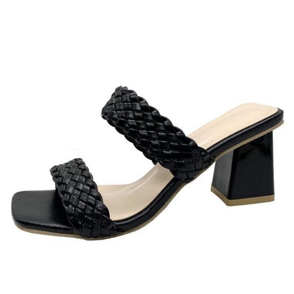 sandals fashion square toe weave high heels shoes women slippers leather luxury designer ladies street beach slides, Black
sandals fashion square toe weave high heels shoes women slippers leather luxury designer ladies street beach slides, Black