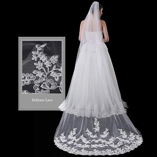 bridal veils luxury long hair accessories chapel length lace applique edge tulle wedding, Black
bridal veils luxury long hair accessories chapel length lace applique edge tulle wedding, Black
