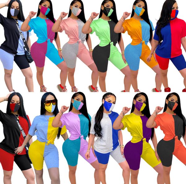 women 2 piece set sportswear designer fashion contrast color stitching short-sleeved t-shirt pants summer casual jogging suit with mask, Gray
women 2 piece set sportswear designer fashion contrast color stitching short-sleeved t-shirt pants summer casual jogging suit with mask, Gray