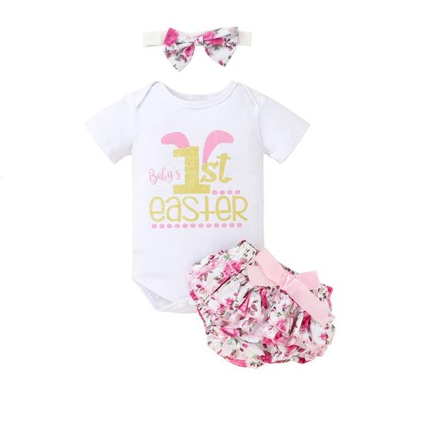 3pcs infant baby girls clothes letter print short sleeve romper jumpsuit and floral shorts with headband easter outfit, White
3pcs infant baby girls clothes letter print short sleeve romper jumpsuit and floral shorts with headband easter outfit, White