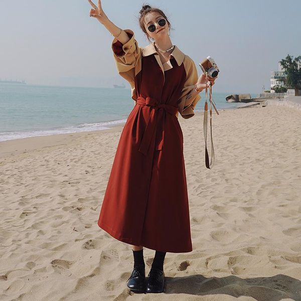 women's trench coats stitching windbreaker spring summer big size ladies cloak loose casual thin cotton fashion long coat female, Tan;black
women's trench coats stitching windbreaker spring summer big size ladies cloak loose casual thin cotton fashion long coat female, Tan;black