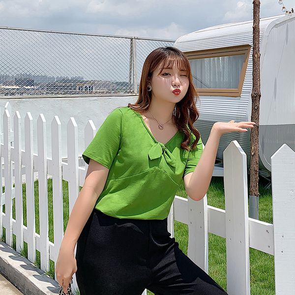 new fashion plus-size women's t-shirt summer short sleeve v-neck bow 2103 5t7j, White
new fashion plus-size women's t-shirt summer short sleeve v-neck bow 2103 5t7j, White