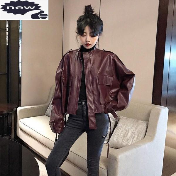 women's leather & faux streetwear loose long sleeve short coat women casual motorcycle pu jacket office lady stand collar zipper outerw, Black 
women's leather & faux streetwear loose long sleeve short coat women casual motorcycle pu jacket office lady stand collar zipper outerw, Black