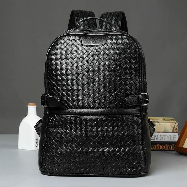 backpack leisure weaving soft leather men's bag travel student large capacity computer women's women men lw0232
backpack leisure weaving soft leather men's bag travel student large capacity computer women's women men lw0232