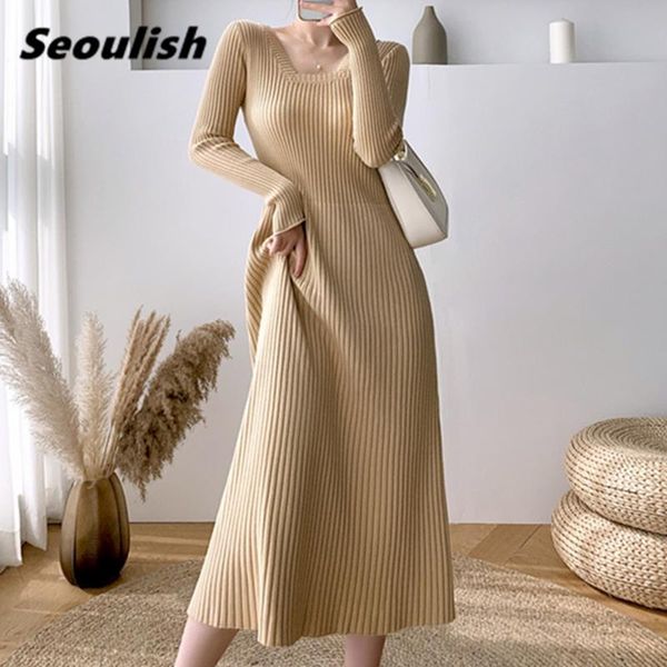casual dresses seoulish 2021 autumn winter sweater dress elegant solid long sleeve warm square neck ladies chic knitted female, Black;gray
casual dresses seoulish 2021 autumn winter sweater dress elegant solid long sleeve warm square neck ladies chic knitted female, Black;gray