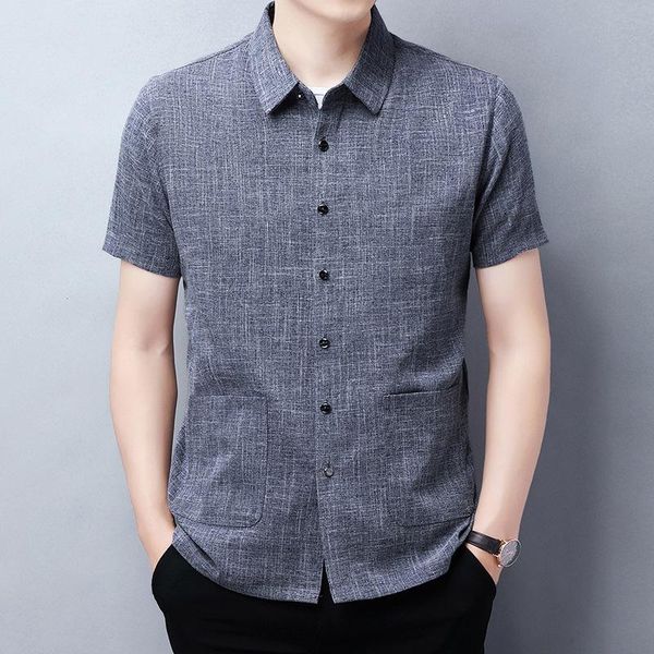 men's casual shirts 2021 summer short-sleeved shirt solid color cotton and linen middle-aged father's business lapel chinese style, White;black 
men's casual shirts 2021 summer short-sleeved shirt solid color cotton and linen middle-aged father's business lapel chinese style, White;black