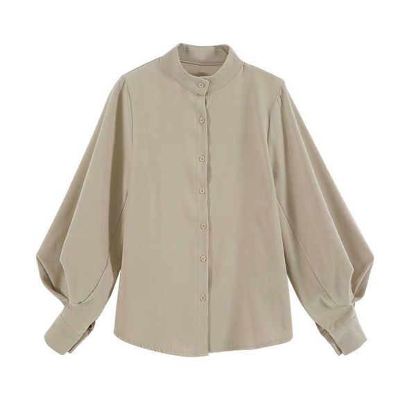 perhaps u puff sleeve long sleeve mandarin collar solid khaki brown shirt b0148 210529, White
perhaps u puff sleeve long sleeve mandarin collar solid khaki brown shirt b0148 210529, White