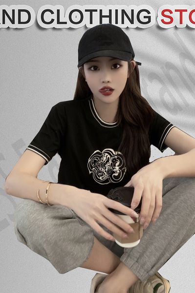 designer brand classic camellia letters printed round neck women's short-sleeved t shirt, White
designer brand classic camellia letters printed round neck women's short-sleeved t shirt, White