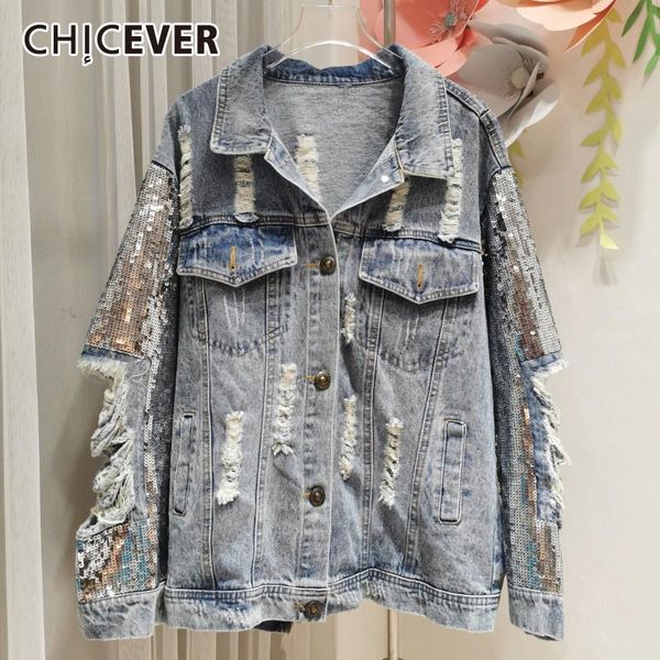 women's jackets chicever patchwork sequin casual denim coat for women lapel long sleeve hollow out straight loose females spring stylis, Black;brown
women's jackets chicever patchwork sequin casual denim coat for women lapel long sleeve hollow out straight loose females spring stylis, Black;brown