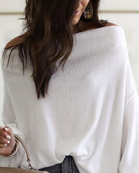 women's blouses & shirts blouse shirt off shoulder lantern sleeve ribbed women slash neck long autumn solid casual, White
women's blouses & shirts blouse shirt off shoulder lantern sleeve ribbed women slash neck long autumn solid casual, White