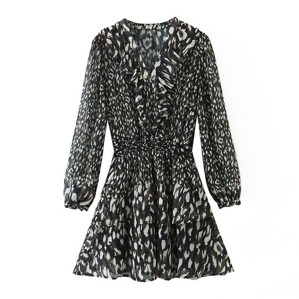 2021 new women chic leopard print mini vintage long sleeve elastic waist female es vestido feminino dd1o, Black;gray
2021 new women chic leopard print mini vintage long sleeve elastic waist female es vestido feminino dd1o, Black;gray