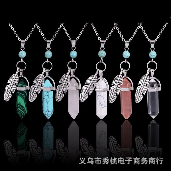 new jewelry fashion simple natural stone hexagon pendant metal feather turquoise necklace lady, Black
new jewelry fashion simple natural stone hexagon pendant metal feather turquoise necklace lady, Black