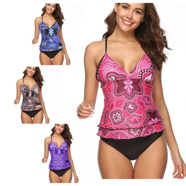 large split swimsuit printed bikini swimsuit, White;black