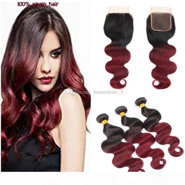wine red ombre #1b 99j human hair extensions with lace closure dark root brazilian body wave bungundy hair bundles with closure 4pcs lot, Black;brown
wine red ombre #1b 99j human hair extensions with lace closure dark root brazilian body wave bungundy hair bundles with closure 4pcs lot, Black;brown