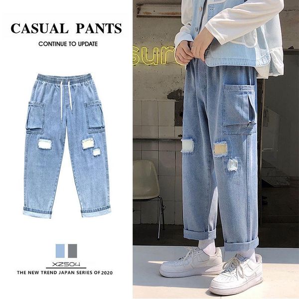 men's jeans korean ripped fashion retro pocket men streetwear loose hip-hop straight-leg denim trousers mens -2xl, Blue
men's jeans korean ripped fashion retro pocket men streetwear loose hip-hop straight-leg denim trousers mens -2xl, Blue
