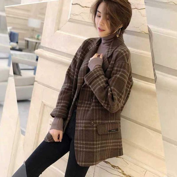 women's wool & blends 2021 spring plaid small suit double-breasted cashmere coat female korean version loose retro thick woolen co, Black
women's wool & blends 2021 spring plaid small suit double-breasted cashmere coat female korean version loose retro thick woolen co, Black