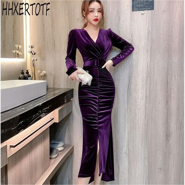 spring autumn vintage v-neck ruched velvet party dress women fashion high waist long sleeve package hip split long dresses, Black;gray
spring autumn vintage v-neck ruched velvet party dress women fashion high waist long sleeve package hip split long dresses, Black;gray