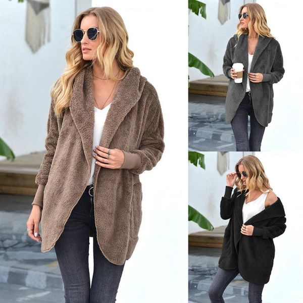 women's jackets autumn winter plush mid-length lapel big hooded hoodies loose oversized fleece jacket solid color irregular coat women, Black;brown
women's jackets autumn winter plush mid-length lapel big hooded hoodies loose oversized fleece jacket solid color irregular coat women, Black;brown