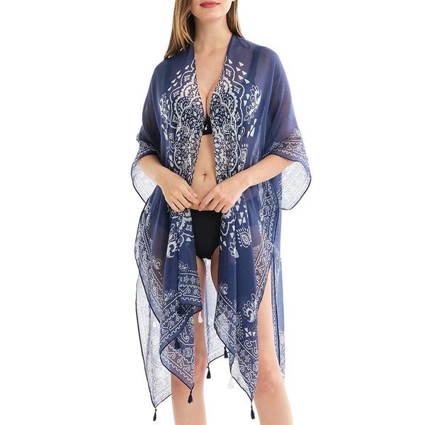 women's swimwear swimsuit cover ups bohemian short sleeve open front semi-sheer split kimono, White;black
women's swimwear swimsuit cover ups bohemian short sleeve open front semi-sheer split kimono, White;black