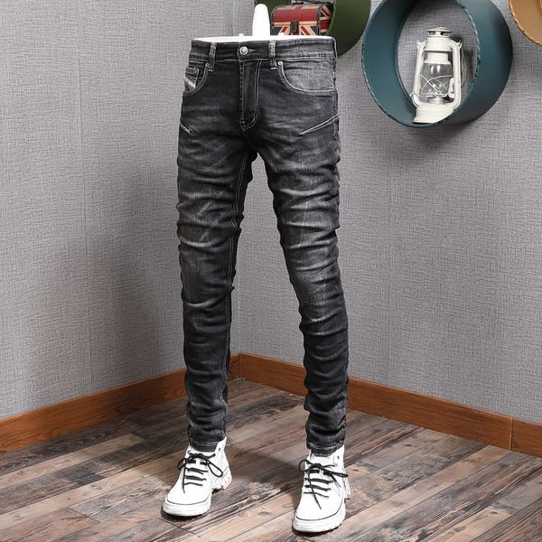 2021 new italian style fashion men jeans black elastic slim fit casual denim pencil pants vintage designer stretch trouser y9nf, Blue
2021 new italian style fashion men jeans black elastic slim fit casual denim pencil pants vintage designer stretch trouser y9nf, Blue