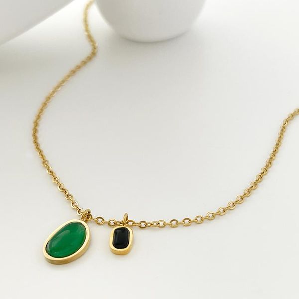 pendant necklaces monlansher irregular green agate black double necklace titanium steel chain vintage party jewelry 2021, Silver
pendant necklaces monlansher irregular green agate black double necklace titanium steel chain vintage party jewelry 2021, Silver