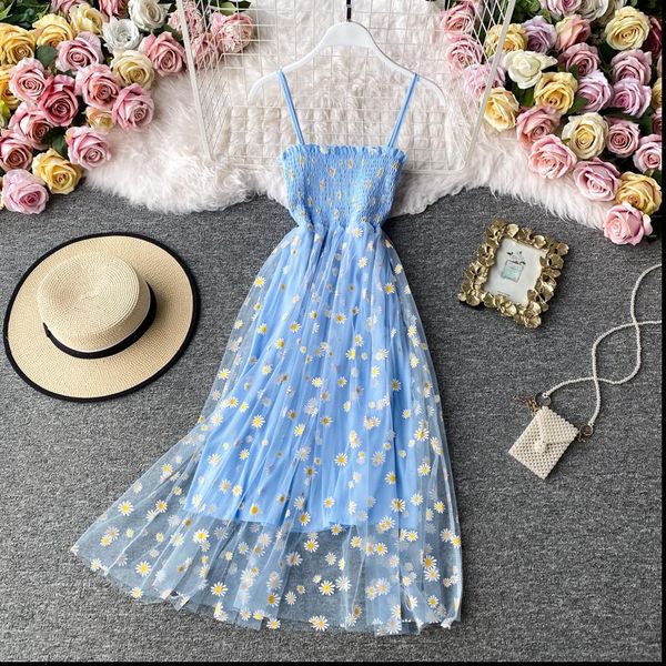 women daisy print dresses summer lace mesh dress spaghetti strap ruched floral vestidos korean style long dress, Black;gray
women daisy print dresses summer lace mesh dress spaghetti strap ruched floral vestidos korean style long dress, Black;gray