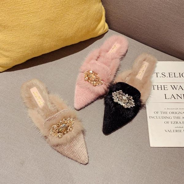 slippers real hair winter mules glitter crystal shoes woman flats pointed toe plush slides luxury comfy casual flip flops, Black
slippers real hair winter mules glitter crystal shoes woman flats pointed toe plush slides luxury comfy casual flip flops, Black