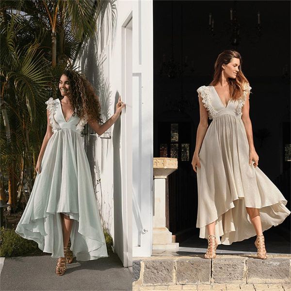 casual dresses high and low beach women's summer dress with ruffled robe long a solid back bow, Black;gray
casual dresses high and low beach women's summer dress with ruffled robe long a solid back bow, Black;gray