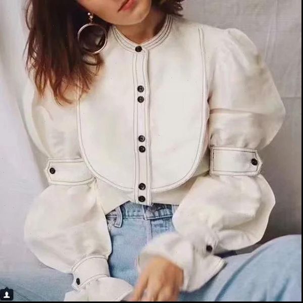new autumn women individuality clothes vintage puff lantern sleeve single breasted stand collar linen patchwork shirt, White
new autumn women individuality clothes vintage puff lantern sleeve single breasted stand collar linen patchwork shirt, White