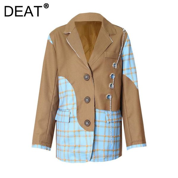 women's suits & blazers deat woman blazer plaid patchwork hole chain notched long sleeve single breasted casual style jacket 2021 summe, White;black
women's suits & blazers deat woman blazer plaid patchwork hole chain notched long sleeve single breasted casual style jacket 2021 summe, White;black